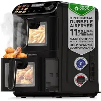 TurboTronic friteuse à air double XXL 11 l – AF510D – airfryer vertical DualZone avec 2 cuves de 5,5 l, design Double Stack, gain de place, inserts silicone