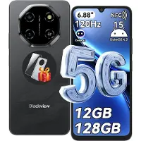 Blackview 5G Téléphone Portable Débloqué SHARK 6 12Go+128Go/2To 6.67" 50MP+13MP 5000mAh Android 15 Smartphone,Dual SIM,GPS - Noir