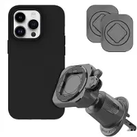 Accezz EasyLock Support de téléphone de voiture - Avec coque pour Apple iPhone 15 Pro - Grille de ventilation - Rotation à 360 degrés - Noir