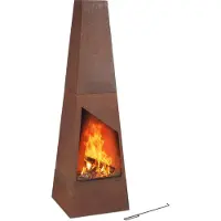 Relaxdays Cheminée de jardin en acier Corten, cendrier, grille et tisonnier, poêle de terrasse à patine, dimensions : 149 x 45 x 45 cm, marron