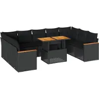 vidaXL Ensemble de 10 canapés de jardin avec coussins noir poly rotin