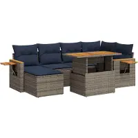 vidaXL Ensemble de salon de jardin 7 pièces avec coussins noir poly rotin