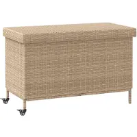 vidaXL Coffre de jardin à roulettes beige 110x55x73 cm Poly rotin