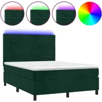 vidaXL Lit boxspring avec matelas & LED vert foncé 140x200 cm velours