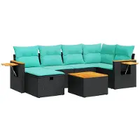 vidaXL Ensemble de salon de jardin 7 pièces avec coussins noir poly rotin