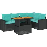 vidaXL Ensemble de salon de jardin 6 pièces avec coussins noir poly rotin