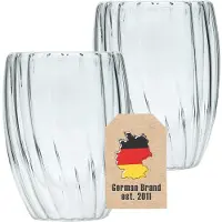 Intirilife 2x Verre Thermique À Double Paroi - Striped Style - 210ml Capacité - Soufflé À La Bouche Isolé Pour Latte Macchiato, Comme Verre À Thé Ou À Café Avec Anse