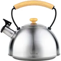 Briebe Bouilloire À Induction Théière Sifflet 2,3l Acier Inox. Retro, Poignée En Bois, , Inox, , Wooden