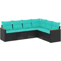 vidaXL Ensemble de 6 canapés de jardin avec coussins, polyrattan noir