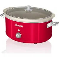 Swan SF17031RNOU Retro Slow Cooker 6,5L, Céramique antiadhésive sans PFOA ni PTFE, Vintage Rouge