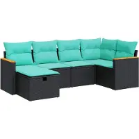 vidaXL Ensemble de salon de jardin 6 pièces avec coussins noir poly rotin