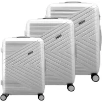 Avizar , set de 3 valises à coque dure structurée design Chevron avec serrure TSA, gris clair