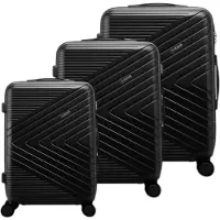 Avizar , set de 3 valises à coque dure structurée design Chevron avec serrure TSA, noir
