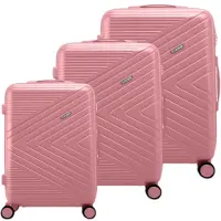 Avizar , set de 3 valises à coque dure structurée design Chevron avec serrure TSA, rose