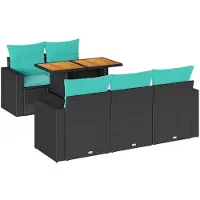 vidaXL Ensemble de salon de jardin 6 pièces avec coussins noir poly rotin