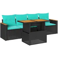 vidaXL Ensemble de salon de jardin 5 pièces avec coussins noir poly rotin