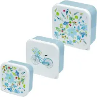 Puckator Ensemble De 3 Lunch Box Boites Repas M/L/Xl Julie Dodsworth Bleus Motifs Fleuris Boites Gigognes