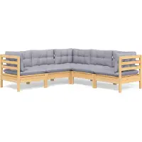 vidaXL Ensemble de salon de jardin 5 pièces avec coussins gris, en bois de pin massif