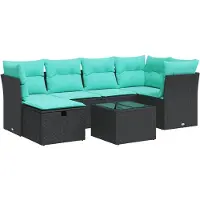 vidaXL Ensemble de salon de jardin 7 pièces avec coussins noir poly rotin