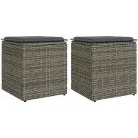 vidaXL Tabourets jardin coussins lot de 2 gris 40x40x43 cm poly rotin