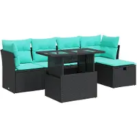 vidaXL Ensemble de salon de jardin 6 pièces avec coussins noir poly rotin