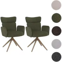 Mendler Fauteuil de salle à manger HWC-N11, modèle pivotant avec retour automatique, revêtement en tissu bouclé (350 g/m²), couleur vert, pieds imitation bois