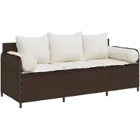vidaXL Canapé de jardin avec coussins 3 places brun poly rotin