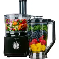 Alpina Robot ménager 3-en-1 : robot de cuisine, mixeur et machine à smoothies - Robot ménager multifonction - Coupe-légumes - Hachoir - 2 L - Sans BPA - Lavable au lave-vaisselle - FP413GS - Noir