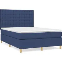 Syfax Sommier à lattes de lit avec matelas Bleu 140x190 cm Tissu