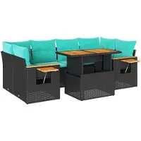 vidaXL Ensemble de salon de jardin 7 pièces avec coussins noir poly rotin