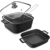 Orion Grande Plat à four avec couvercle 32,5 x 24,5 x 16,5 cm, double face, panier à friture 127036