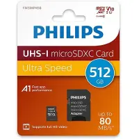 Philips Carte MicroSDXC 512GB Class 10 UHS-I U1 avec adaptateur