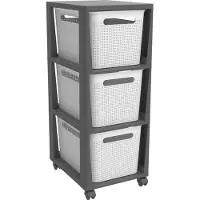 Rotho Tour étagère pliante - - Brisen - 3 paniers - Pliante sur roulettes - Plastique blanc 16 L