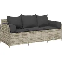 vidaXL Canapé de jardin 3 places avec coussins gris clair Poly rotin