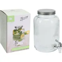 Koop Getränkespender aus Glas mit Deckel, 4l, zylinderförmig, Distributeur de boissons, Argent, Transparent