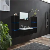 HOME DELUXE - Ensemble de meubles de salle de bain - WANGEROOGE BIG noir - X-Large - incl. lavabo et accessoires complets - largeur lavabo : ca. 80 cm I Ensemble de meubles de salle de bain lavabo