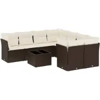 vidaXL Ensemble de salon de jardin 9 pièces avec coussins Marron Poly Rattan