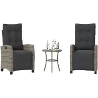 vidaXL Ensemble Bistro 3 pièces avec coussins Gris Poly Rattan