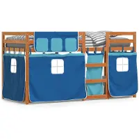 vidaXL Lit superposé avec rideaux bleu 90x200 cm pin massif