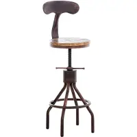 Décoshop26 Tabouret de bar chaise haute de comptoir avec dossier design industriel vintage métal bronze et bois TDB10320