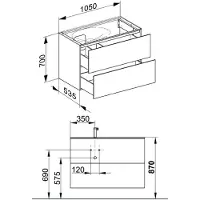 Keuco EDITION 11 Meuble sous-lavabo pour lavabos encastrables, 2 tiroirs à casseroles, position du lavabo à gauche, 1050x700x535mm, 31255110000