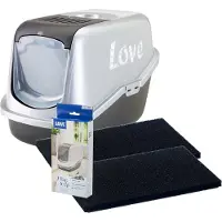 Savic Maison de toilette Nestor Impression Love + 2 filtres + 12 sacs à litière