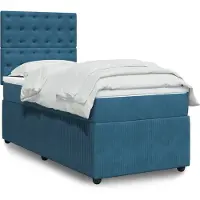 vidaXL Lit boxspring avec matelas bleu foncé 100x200 cm velours