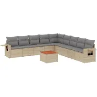 vidaXL Ensemble de salon de jardin 10 pièces avec coussins Beige Poly Rattan