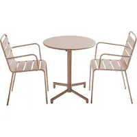 Oviala Ensemble table de jardin et 2 fauteuils en métal taupe - Palavas