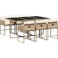 vidaXL Ensemble de jardin 7 pièces avec coussins Beige Poly rotin