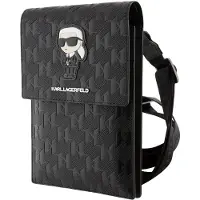 Karl Lagerfeld Saffiano Monogram Ikonik Nft Wallet Phone Bag Gris