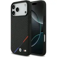 BMW Case M Carbon Tricolor Line MagSafe for iPhone 17 Pro Max black (Apple iPhone 17 Pro Max), Coque pour téléphone portable, Noir