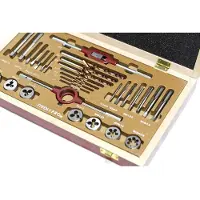 Tivoly Tarauds HSS 7 jeux de 2 + 7 Filières HSS + 2 accessoires M3 à M12 + 7 Forets métaux FURIUS HSS Mallette 30 PCS