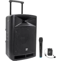 BoomTone DJ Système audio portable avec Bluetooth, micros VHF et batterie intégrée (Actif, 1x 300 W), Haut-parleur PA, Noir